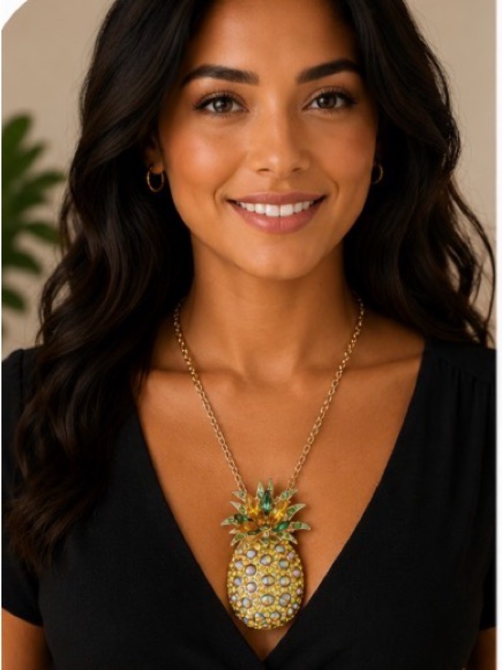 Betsey Johnson Rhinestone Pineapple Brooch Necklace Gold Tone Crystal NWT - Picture 3 of 7
